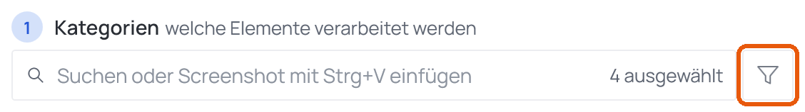 Wo Sie klicken: die Trichter-Schaltfläche neben der Kategoriesuche