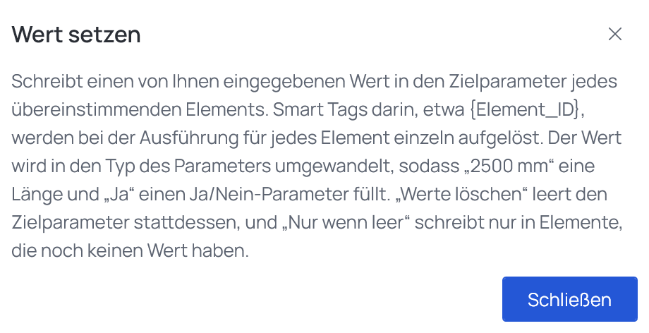Die Beschreibung von Werte zuordnen, geöffnet über ⓘ