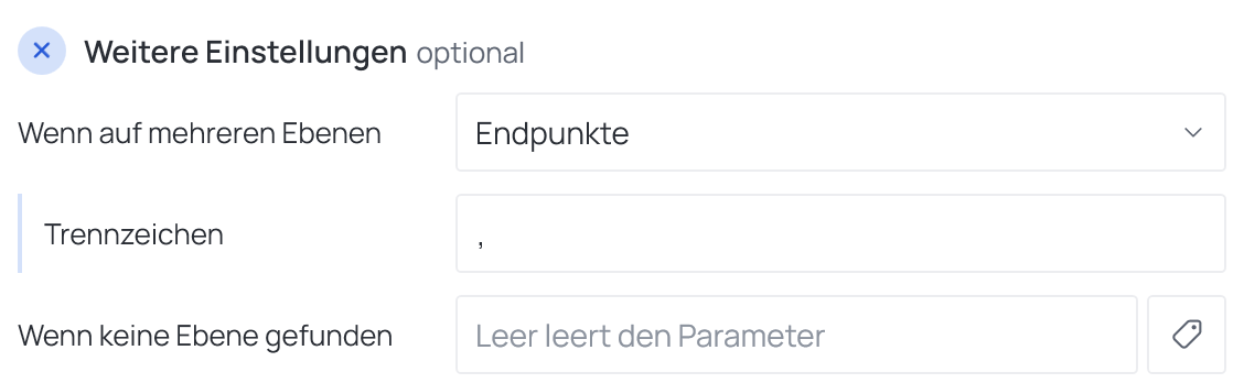 Wenn auf mehreren Ebenen auf Endpunkte: Das Trennzeichen erscheint, Versatz schreiben wird nicht angeboten