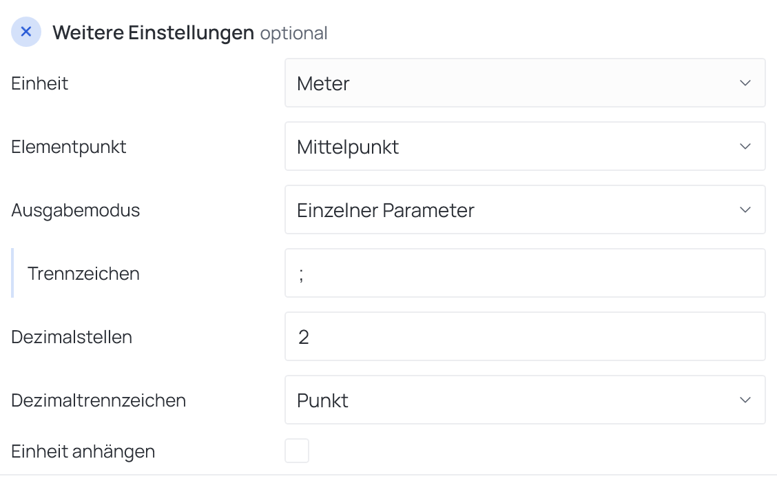 Weitere Einstellungen eines Vorgangs „Positionsdaten“ auf Koordinaten