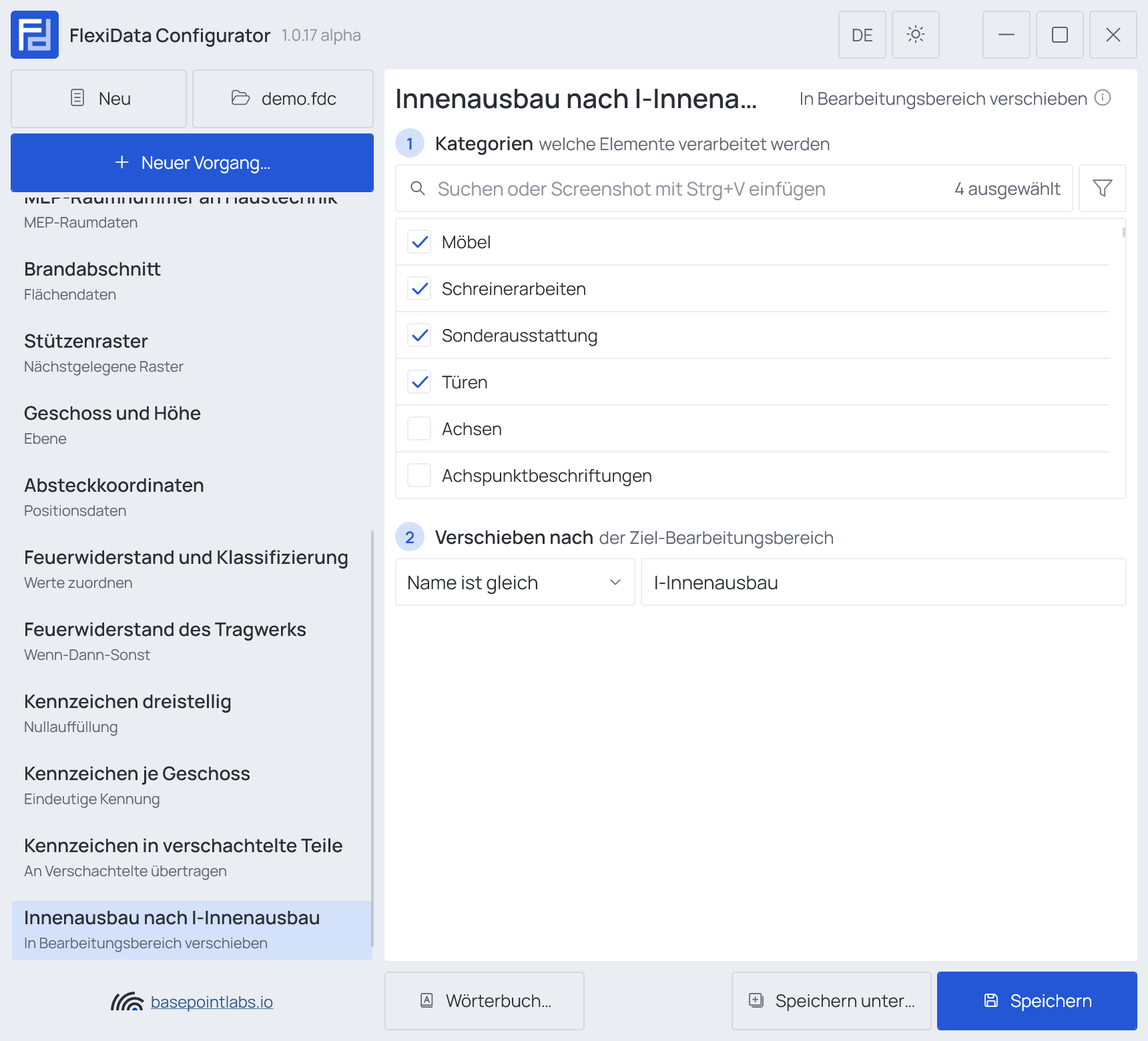 Ein Vorgang „In Bearbeitungsbereich verschieben“ mit Name ist gleich und eingetragenem Namen des Bearbeitungsbereichs
