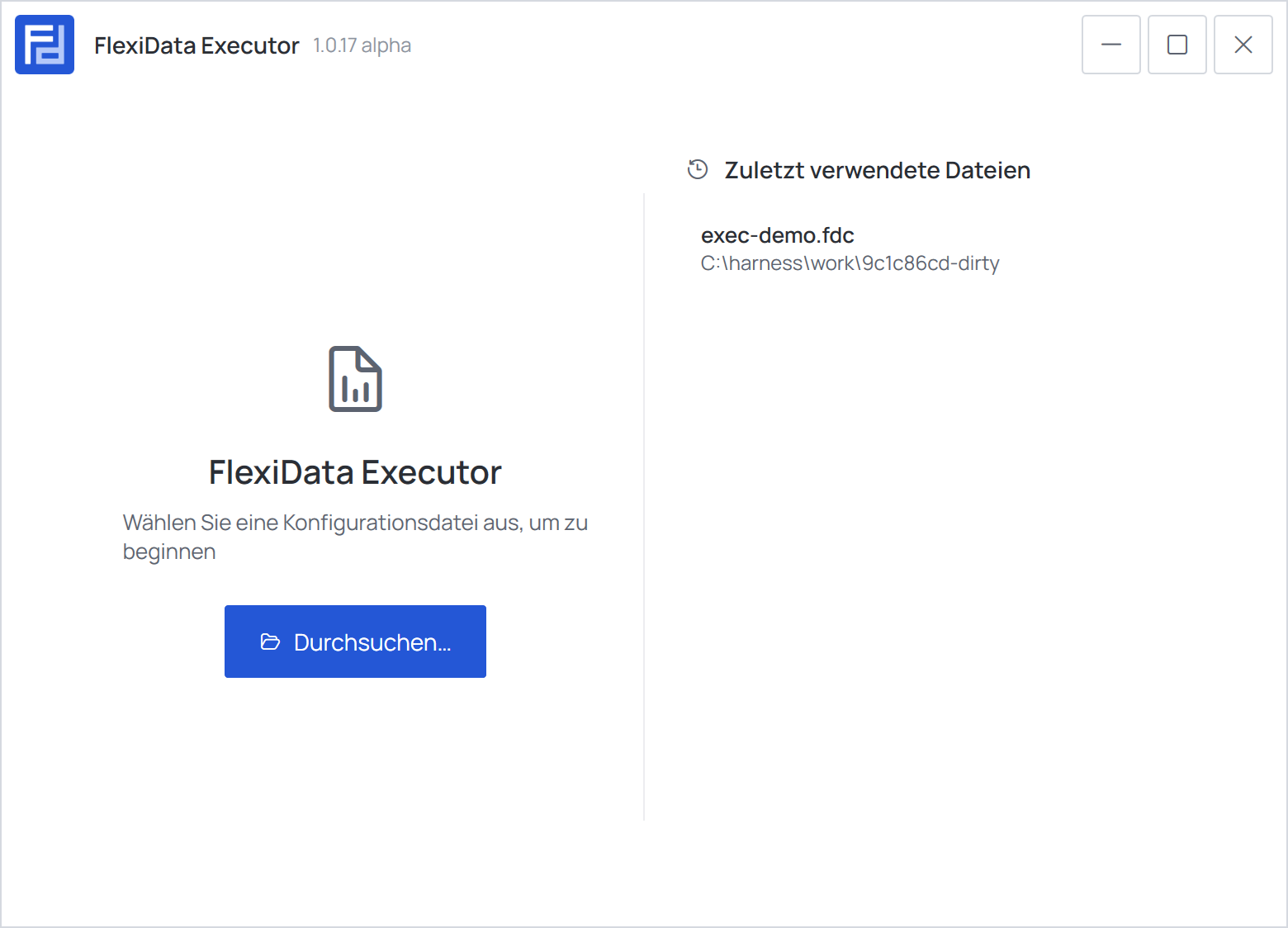Der Startbildschirm des Executors mit Durchsuchen… und Zuletzt verwendete Dateien
