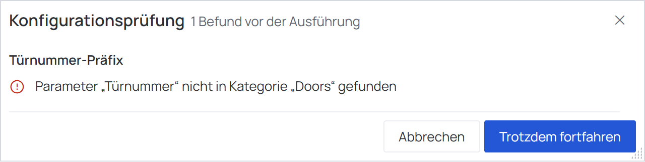 Der Dialog Konfigurationsprüfung mit einem Befund