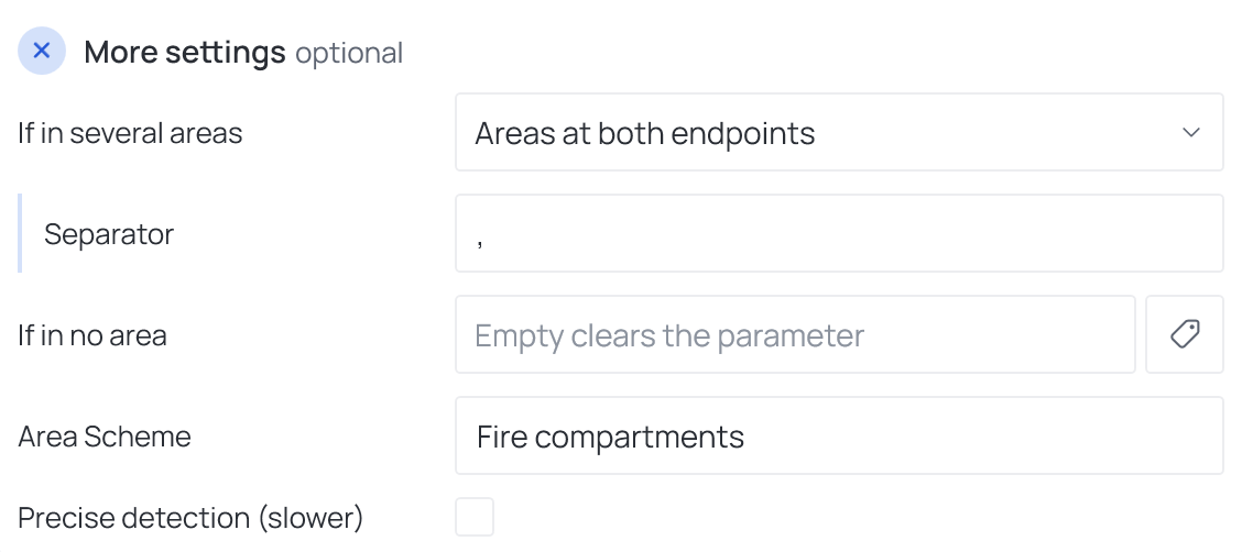 More settings of an Area Data operation, Area Scheme filled in