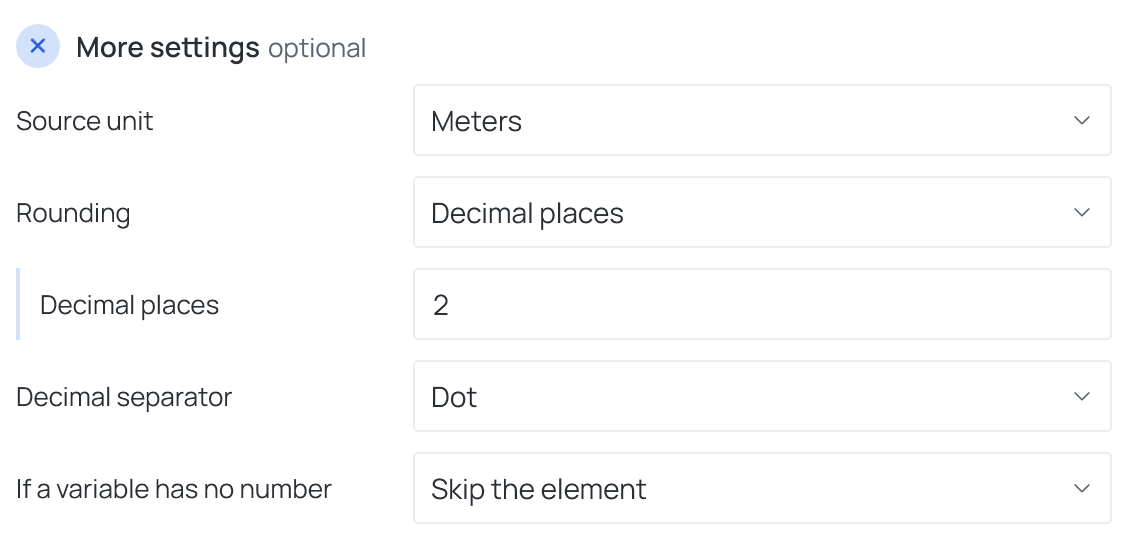 More settings of a Calculated Value operation: unit, rounding and the rest