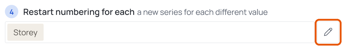Where to click: the pencil button in step 4, Restart numbering for each