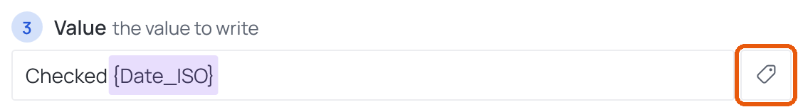 Where to click: the tag button at the end of a value field