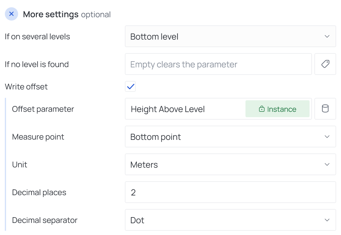 More settings of a Level operation with Write offset on