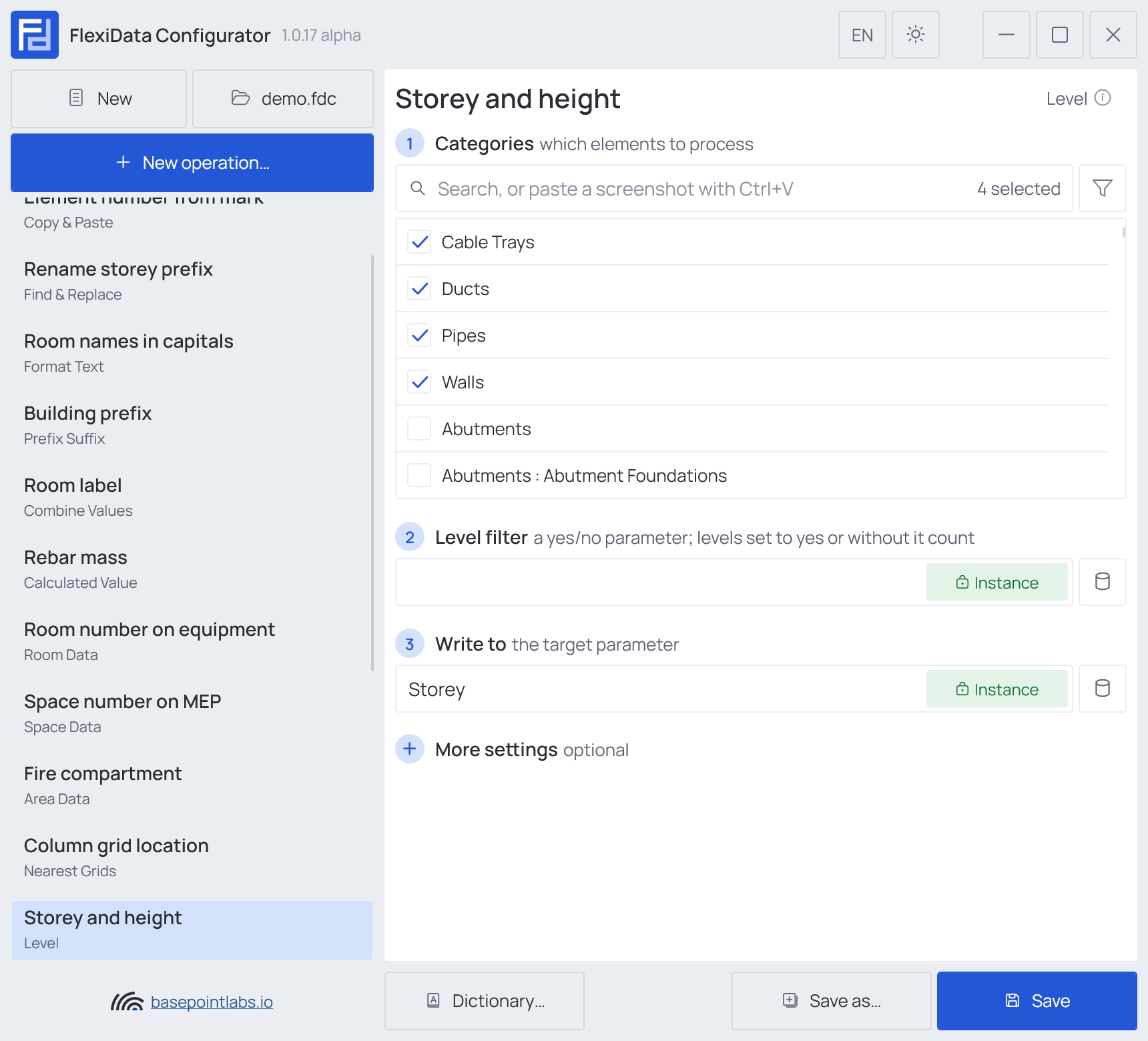 A Level operation: its steps, More settings folded
