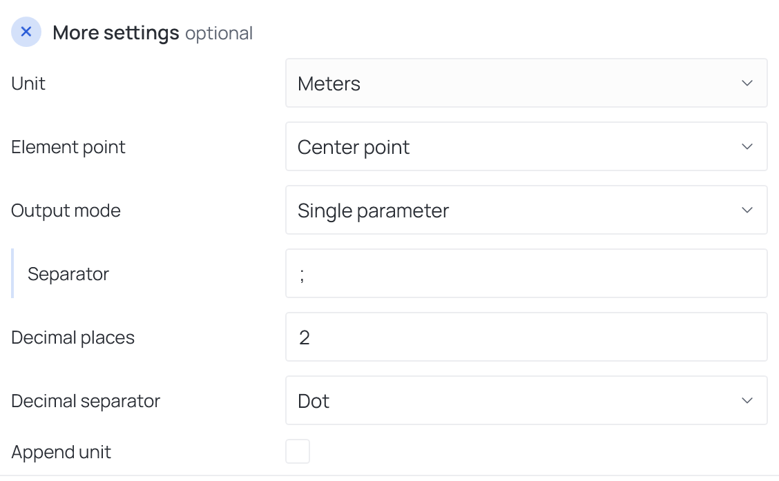 More settings of a Location Data operation set to Coordinates