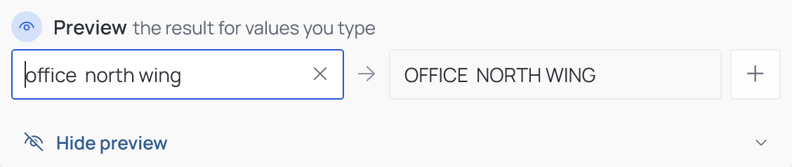 The Preview strip of Format Text: a sample value and what Upper case makes of it