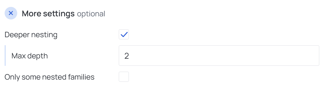 More settings of a Push to Nested operation with Deeper nesting on and Max depth