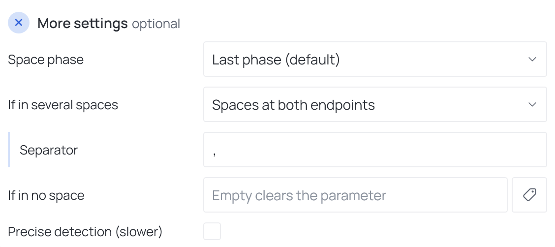 More settings of a Space Data operation