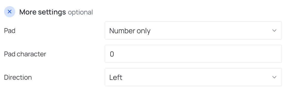More settings of a Zero Padding operation with Pad set to Number only